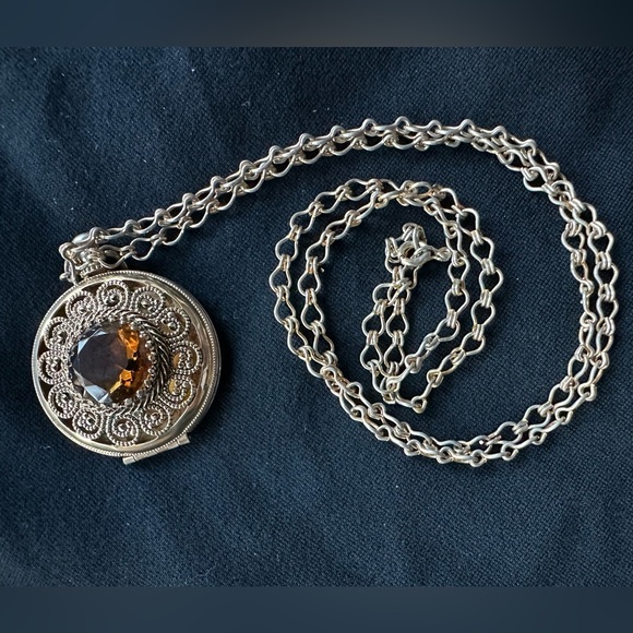 Avon Jewelry - Vintage Avon Victorian Locket with amber gem Chain Necklace Pendant necklace